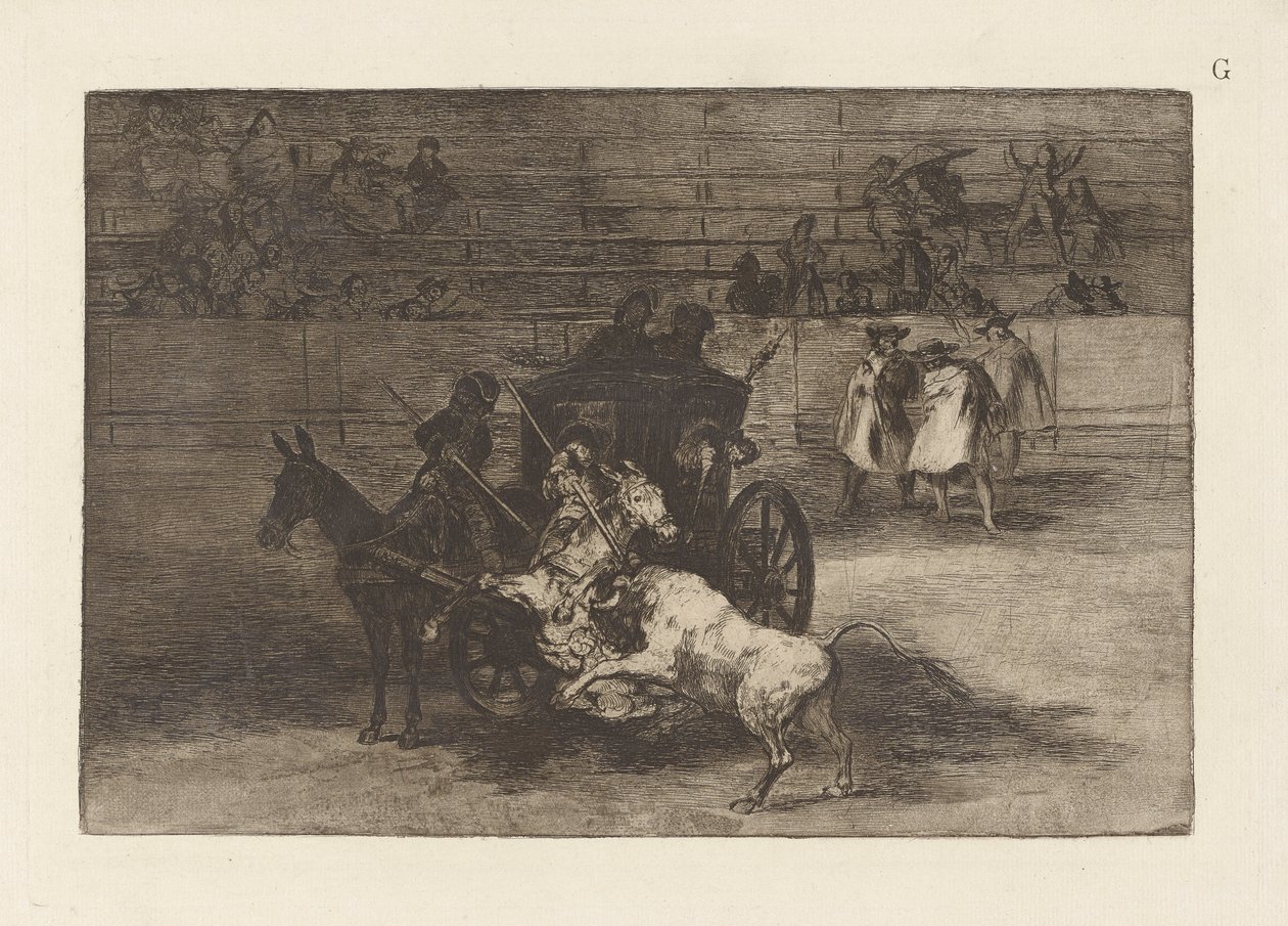 Combat dans une voiture attelee deux mulets (Fight in a Carriage Harnessed to Two Mules), Plate G from La tauromaquia (third edition) 作者 弗朗西斯科·德·戈雅