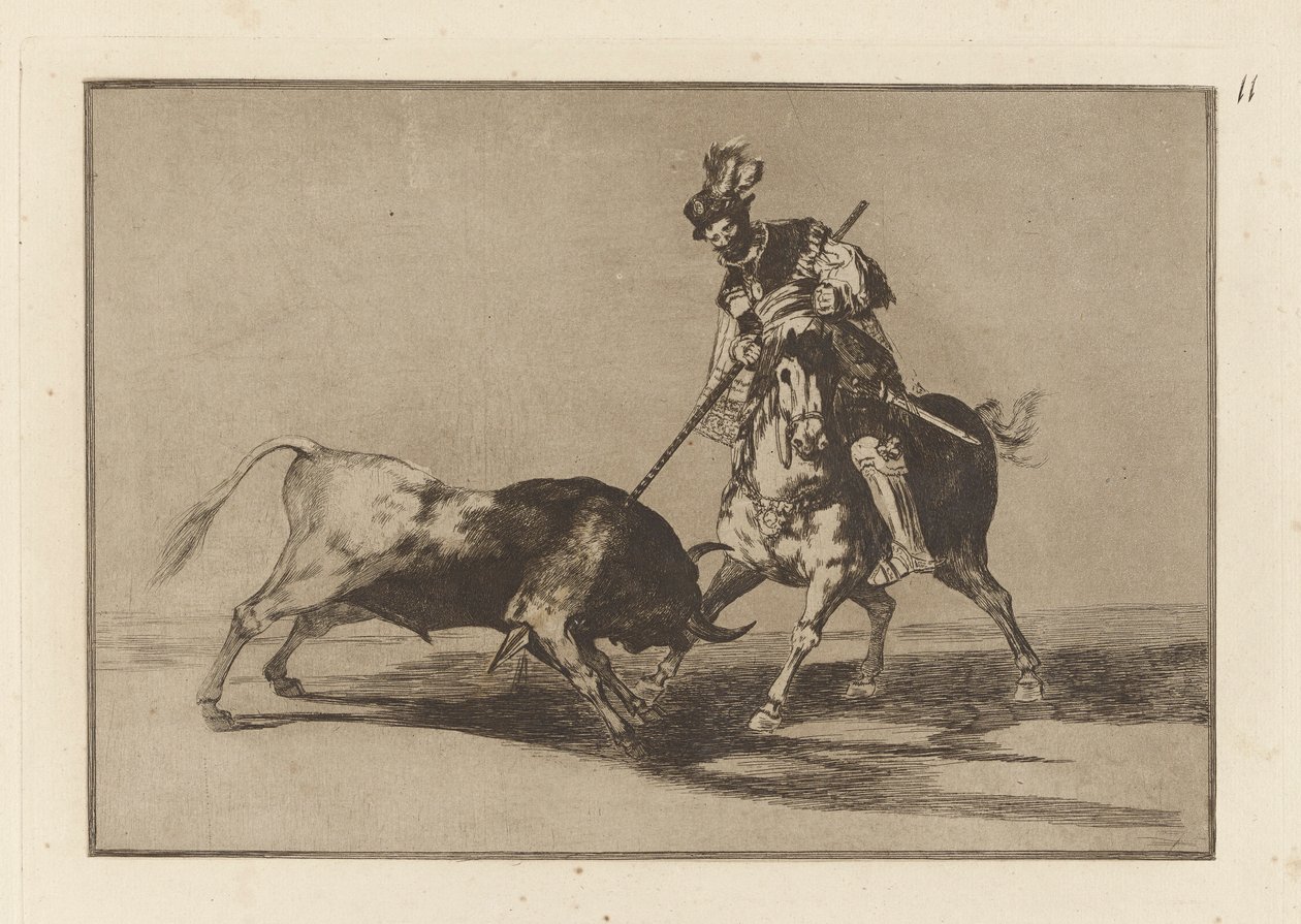 El Cid Campeador lanceando otro toro（《Cid Campeador 再刺一头公牛》），《La tauromaquia》第 11 版 作者 弗朗西斯科·德·戈雅