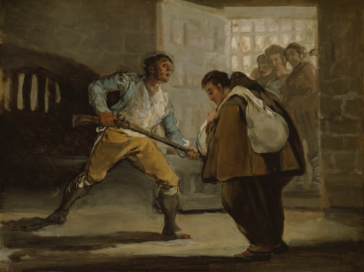 El Maragato用他的枪威胁Pedro de Zaldivia修士，约1806年。 作者 弗朗西斯科·德·戈雅