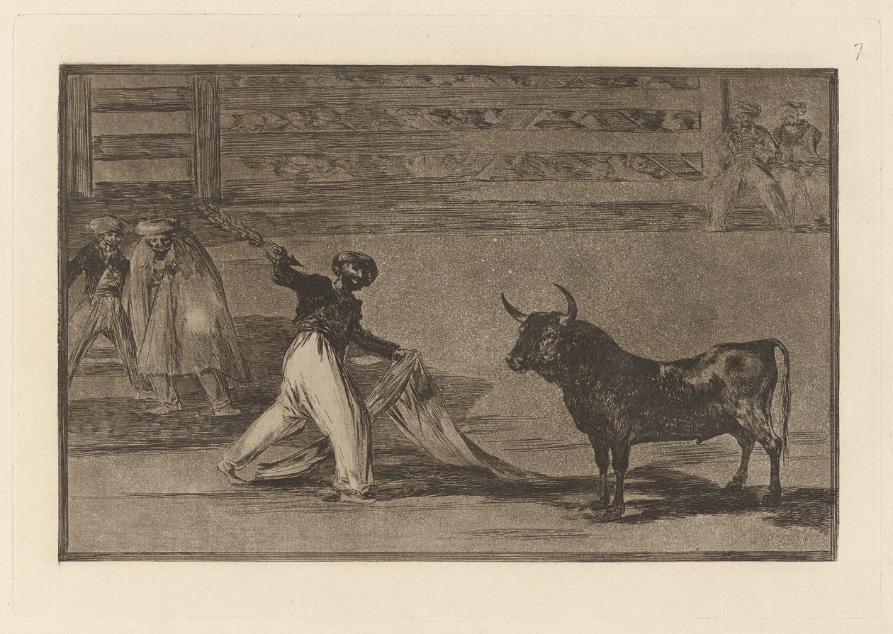 Origen de los arpones  banderillas（鱼叉或 Banderillas 的起源），图版 7，选自 La tauromaquia 作者 弗朗西斯科·德·戈雅
