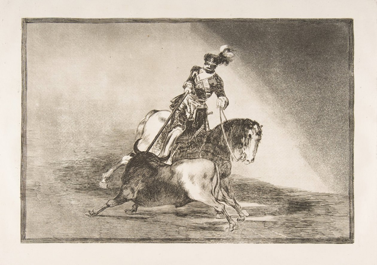 La Tauromaquia的盘子10：查理五世（Charles V）在1816年在巴利亚多利德（Valladolid）的一头公牛中射出一头公牛。 作者 弗朗西斯科·德·戈雅