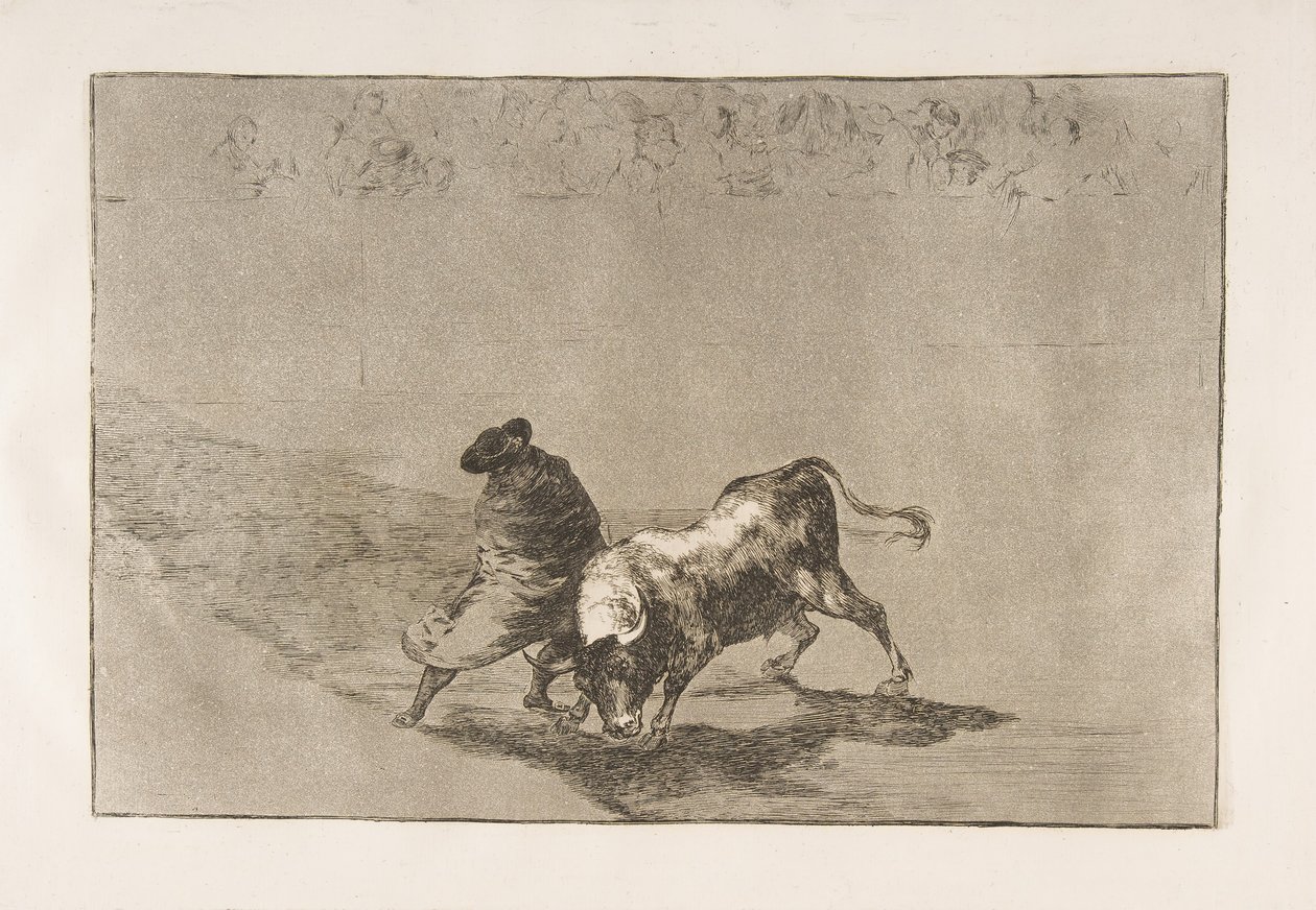 Tauromaquia的第14页：1816年，非常熟练的Falces学生，裹在披肩里。 作者 弗朗西斯科·德·戈雅