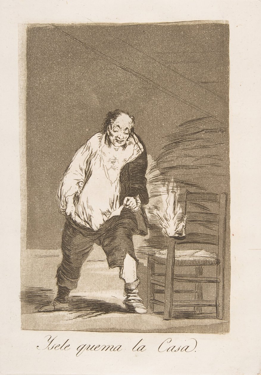 板块18来自《Los Caprichos》：他的房子着火了 Ysele quema la Casa.，1799。 作者 弗朗西斯科·德·戈雅