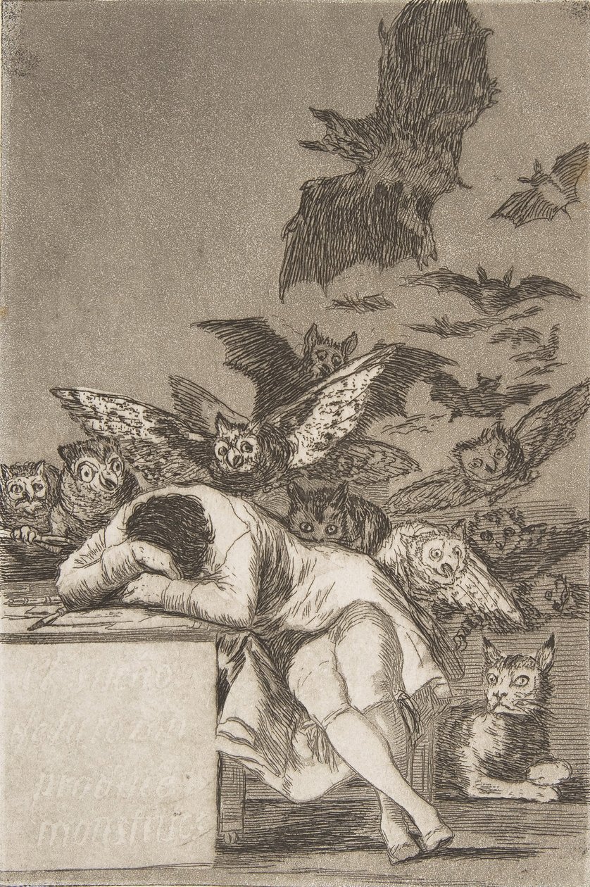 洛斯·卡普里科斯（Los Caprichos）的第43页：理性的睡眠产生了怪物E ...，1799年，1908-12年出版。 作者 弗朗西斯科·德·戈雅
