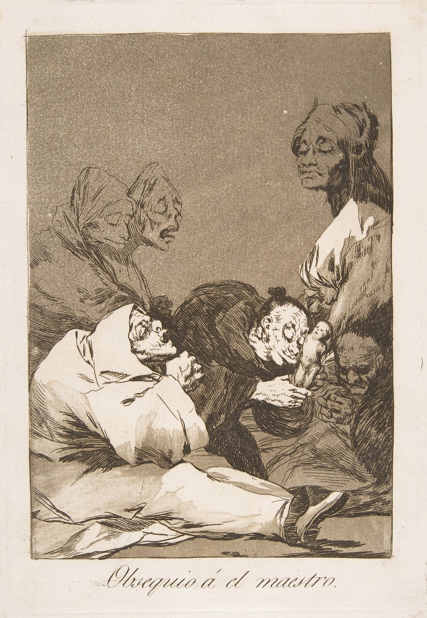 洛斯·卡普里科斯（Los Caprichos）的第47页：献给大师Obsequioáel maestro的礼物，1799年。 作者 弗朗西斯科·德·戈雅