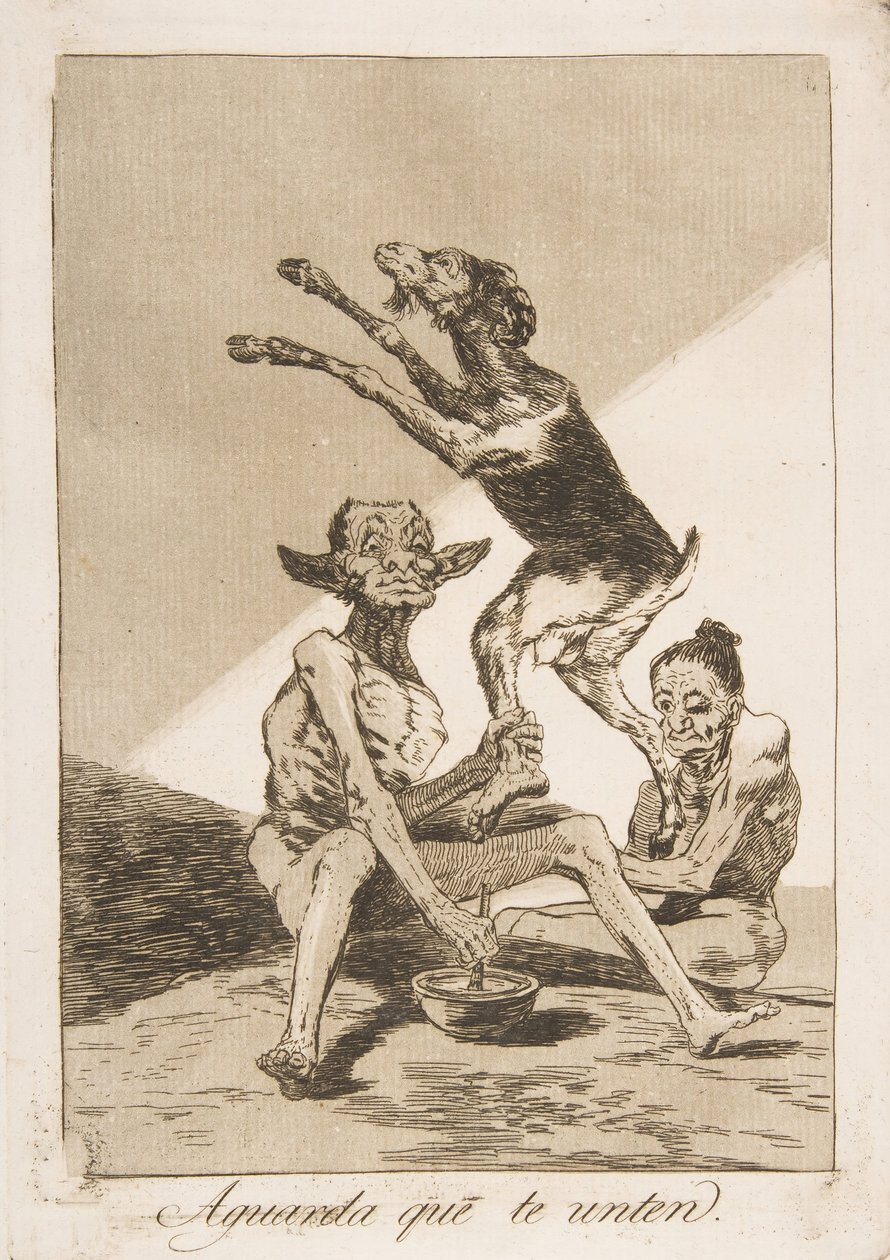 洛斯·卡普里科斯（Los Caprichos）的67号盘子：等到你被涂上Aguarda que ten ten。，1799年。 作者 弗朗西斯科·德·戈雅
