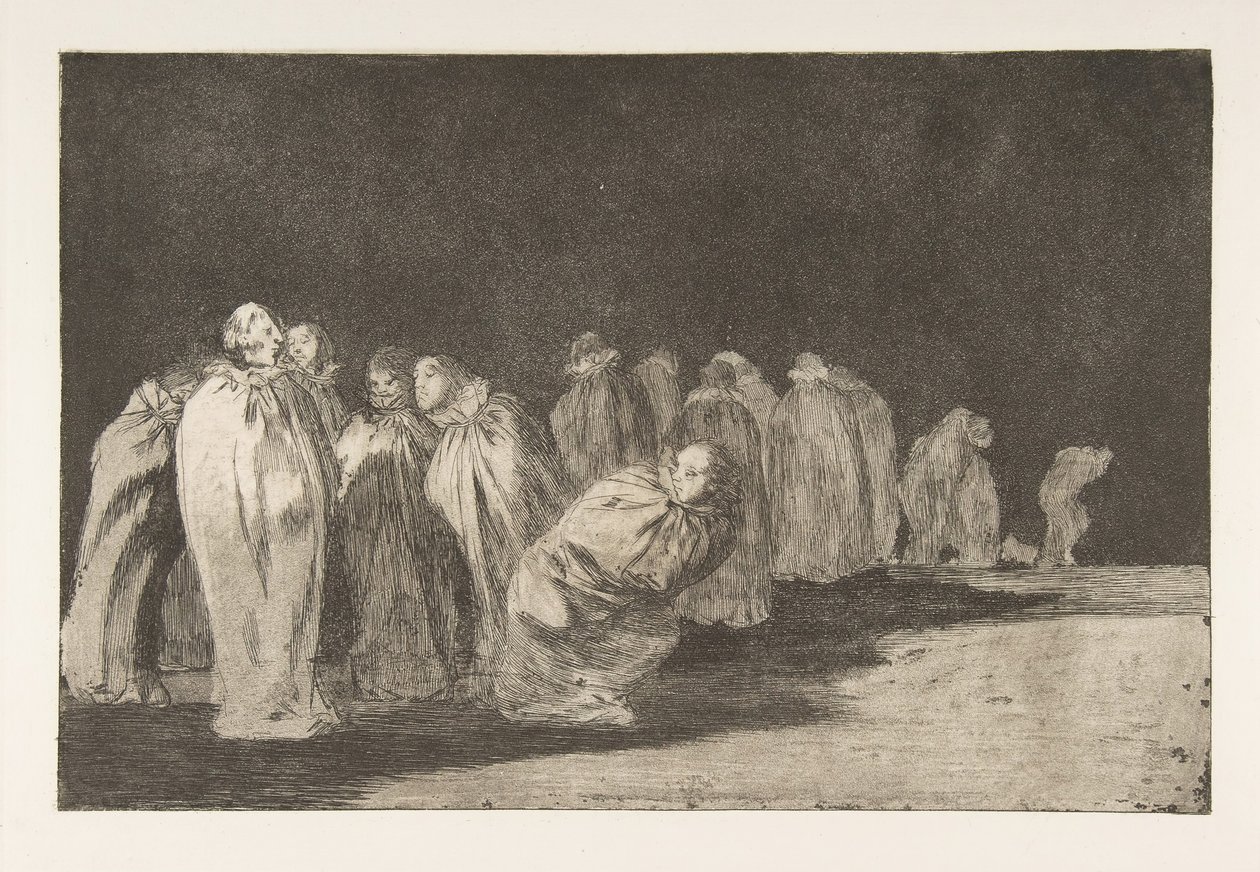 板块8来自 "Disparates"：穿麻袋的人，约1816-23年，1864年出版。 作者 弗朗西斯科·德·戈雅