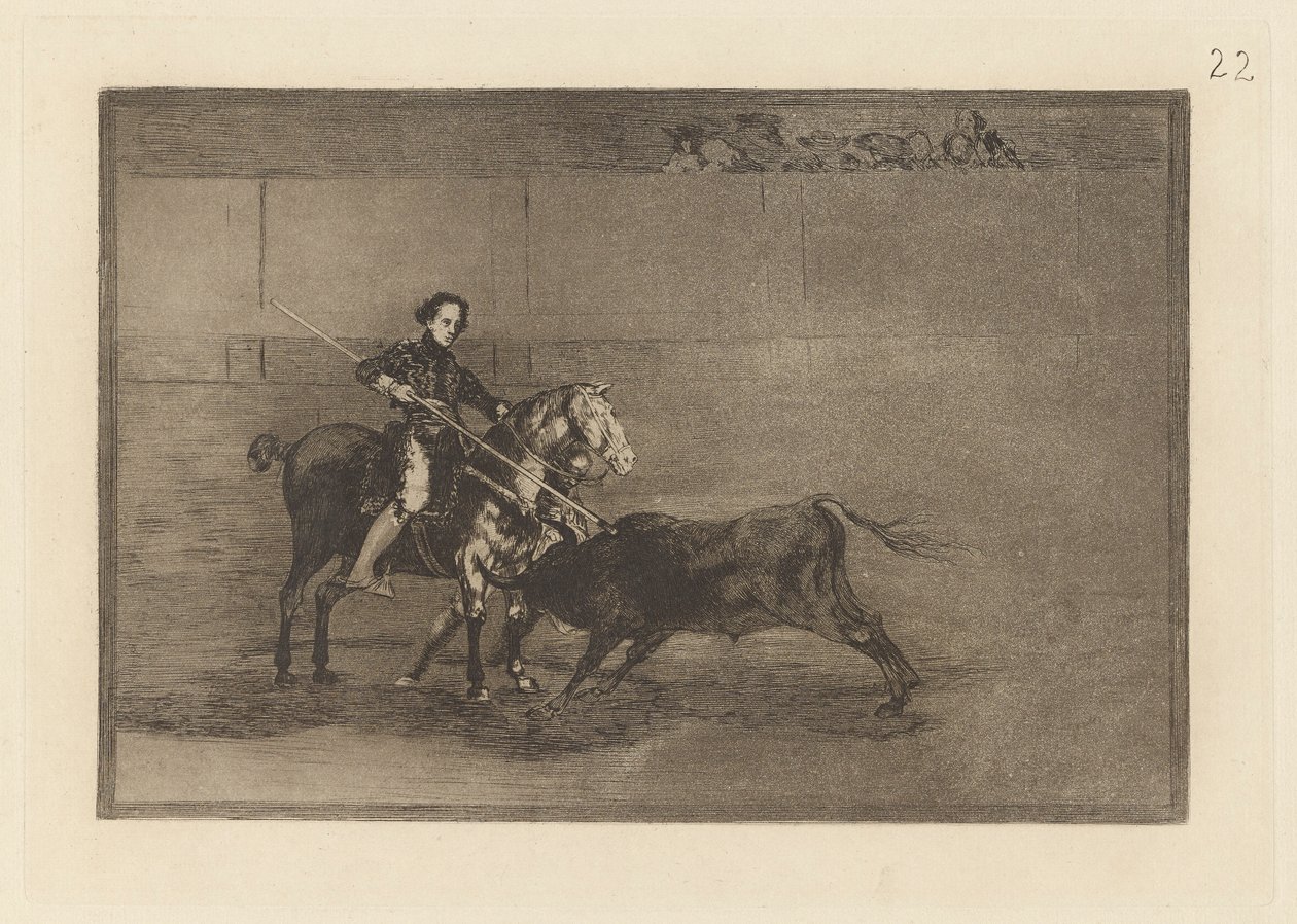 Valor varonil de la c?lebre Pajuelera en la de Zaragoza（《萨拉戈萨[擂台]上著名的帕胡埃莱拉的男子气概》），图版 22，选自 La tauromaquia 作者 弗朗西斯科·德·戈雅