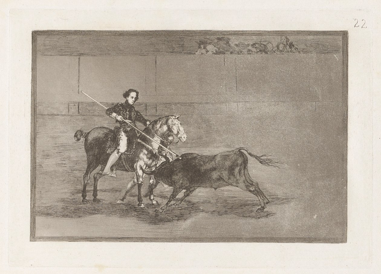Valor varonil de la c?lebre Pajuelera en la de Zaragoza（《萨拉戈萨[擂台]上著名的帕尤莱拉的男子气概》），图版 22，选自 La tauromaquia 作者 弗朗西斯科·德·戈雅