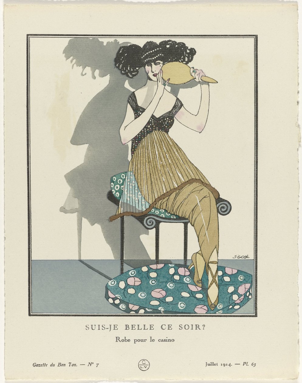 Gazette du Bon Ton.艺术 - 时尚与琐事：艺术家
Gazette du Bon Ton》，1914 年，第 7 期，第 63 版：Suis-je belle ce soir / Dress for the casino（标题见实物） 作者 弗朗西斯科·哈维尔·戈斯