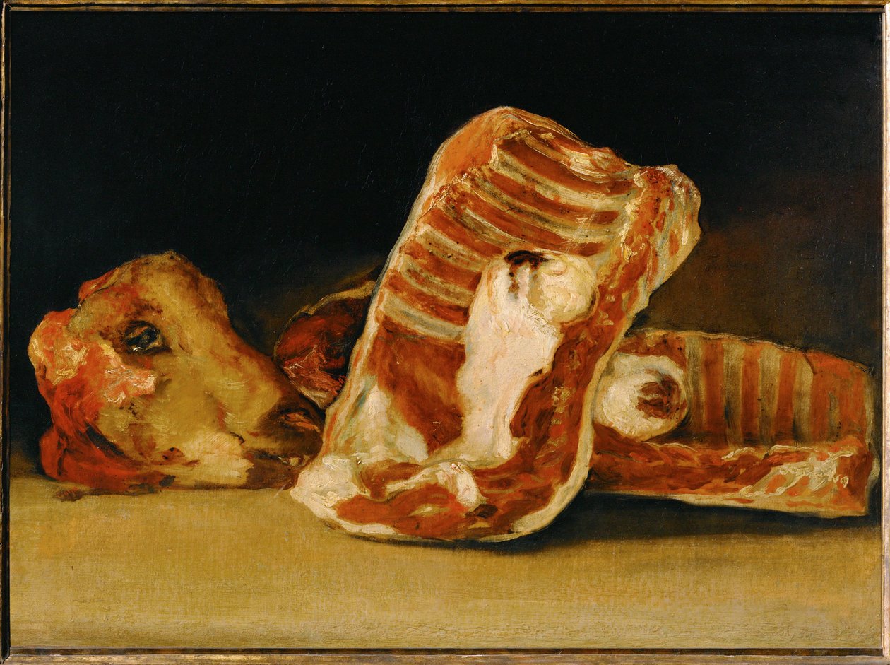 Nature Morte a la tete de mouton - 静物与羊头... 作者 弗朗西斯科·何塞·德（Goya y Lucientes 的圈子）