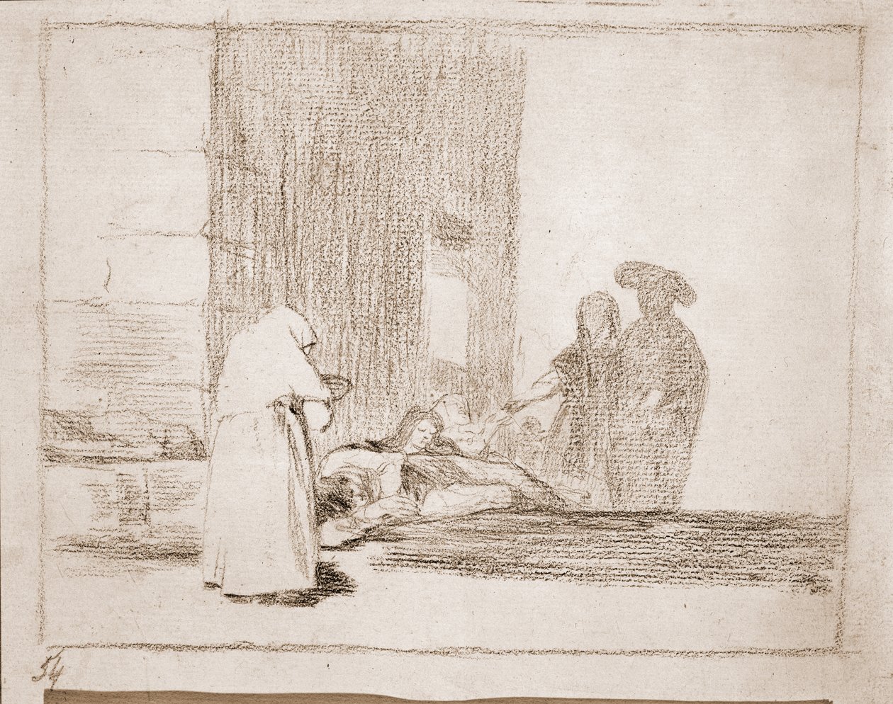 一个女人的慈善，“战争的灾难”系列插图，c.1810-20（纸上蜡笔） 作者 弗朗西斯科·德·戈雅