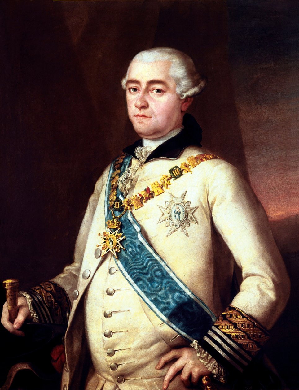戈亚-卢西恩特斯，弗朗西斯科-德（1746-1828 年）；阿尔坎塔拉-洛佩斯-德祖尼加，佩德罗（18 世纪）。米兰达-德尔-卡斯塔纳尔第 14 位伯爵和佩纳兰达第 10 位公爵。如画框题词所述，该作品曾被认为是弗朗西斯科-德-戈雅（Francisco de Goya）的作品。金柄上的 作者 弗朗西斯科·何塞·德·戈雅 y Lucientes