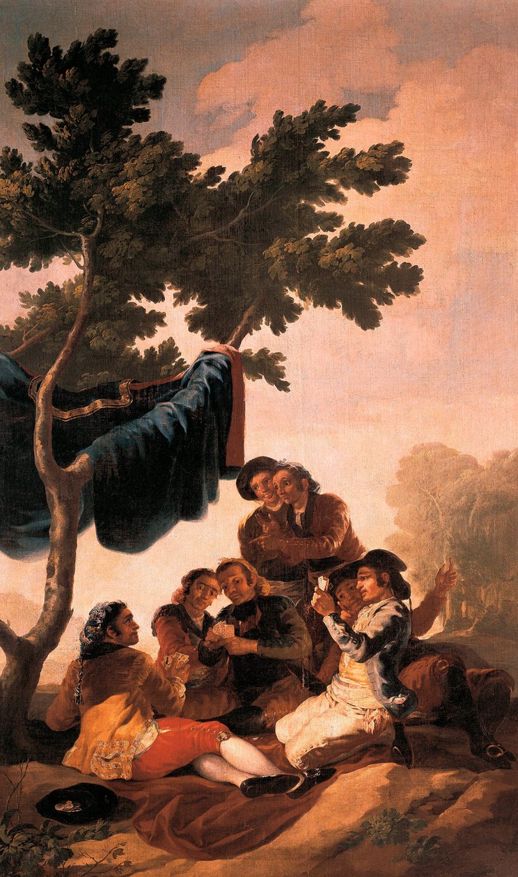弗朗西斯科-德-戈雅-伊-卢森特（Francisco de Goya y Lucientes，1746-1828 年）为皇家挂毯工厂 1778 年为埃尔帕多宫殿餐厅制作的挂毯所画的 "玩牌者"。普拉多博物馆。马德里 作者 弗朗西斯科·何塞·德·戈雅 y Lucientes