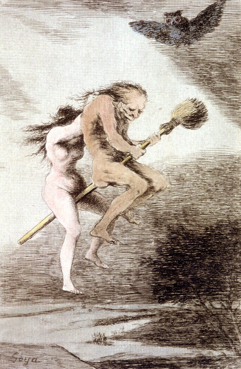 “琳达·马斯特里亚”女巫在扫帚上，c。 1802（刻） 作者 弗朗西斯科·何塞·德·戈雅 y Lucientes