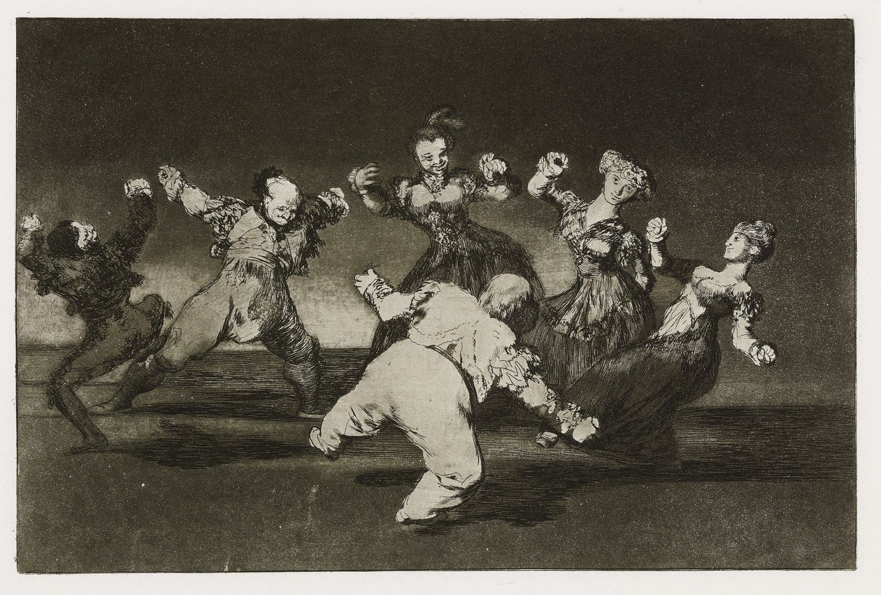 快活的愚蠢（异样的阿莱格里），“ Los Proverbios”的盘子12，约1819-24年（纸上蚀刻，蚀刻，淡紫色，淡紫色，磨光，干点和松软） 作者 弗朗西斯科·德·戈雅