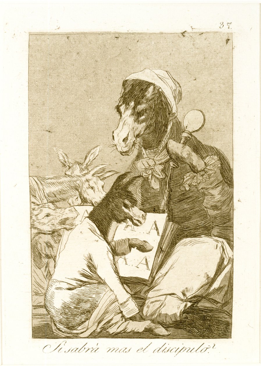 学生可能知道更多吗？选自洛斯·卡普里科斯（Los Caprichos），1799年首次出版（蚀刻与水彩画） 作者 弗朗西斯科·德·戈雅