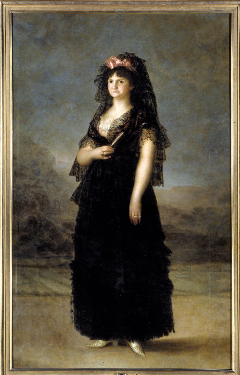 西班牙女王玛丽路易丝 (1751-1819) 脚下的肖像，查理四世的妻子 弗朗西斯科·德·戈雅 (Francisco de Goya)（1746-1828 年）19 世纪的画作 2,08x1,27m - 马德里，普拉多博物馆 - 玛丽亚·路易莎王后（1751-1819）戴着头巾的肖像 - 绘画者 作者 弗朗西斯科·德·戈雅