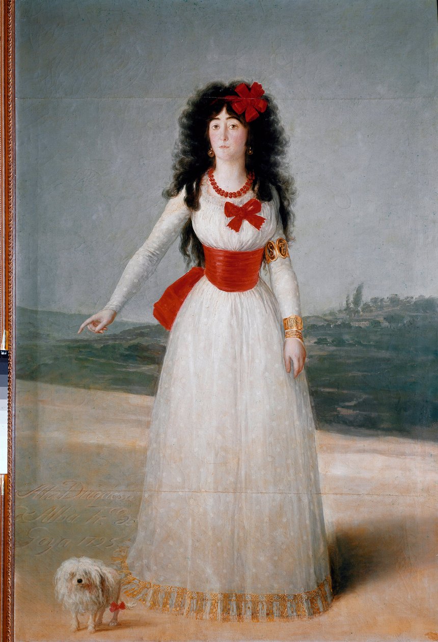 Portrait of the Duchess of Alba (Alba) (Maria Teresa Cayetana de Silva) (1762-1802) Painting by Francisco Goya y Lucientes (1746-1828) 1795 Dim. 194x130 cm Madrid, Collection of Alba 作者 弗朗西斯科·德·戈雅