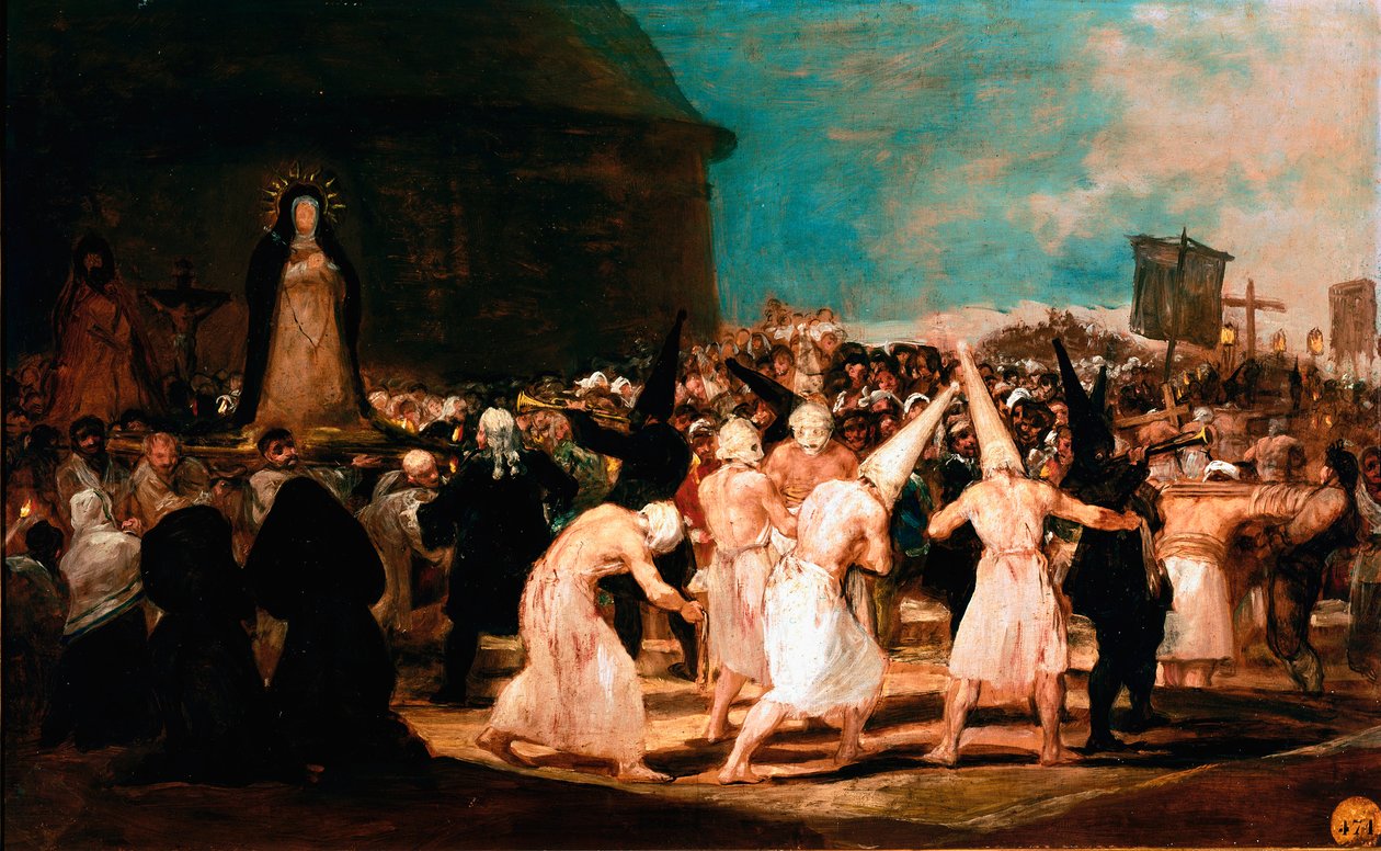 Social topics of the Academy of San Fernando: “” Procession of Flagellants in a village”” Painting by Francisco Goya y Lucientes (1746-1828) 1812-1814 Dim. 45x72 cm Madrid, academy of San Fernando 作者 弗朗西斯科·德·戈雅