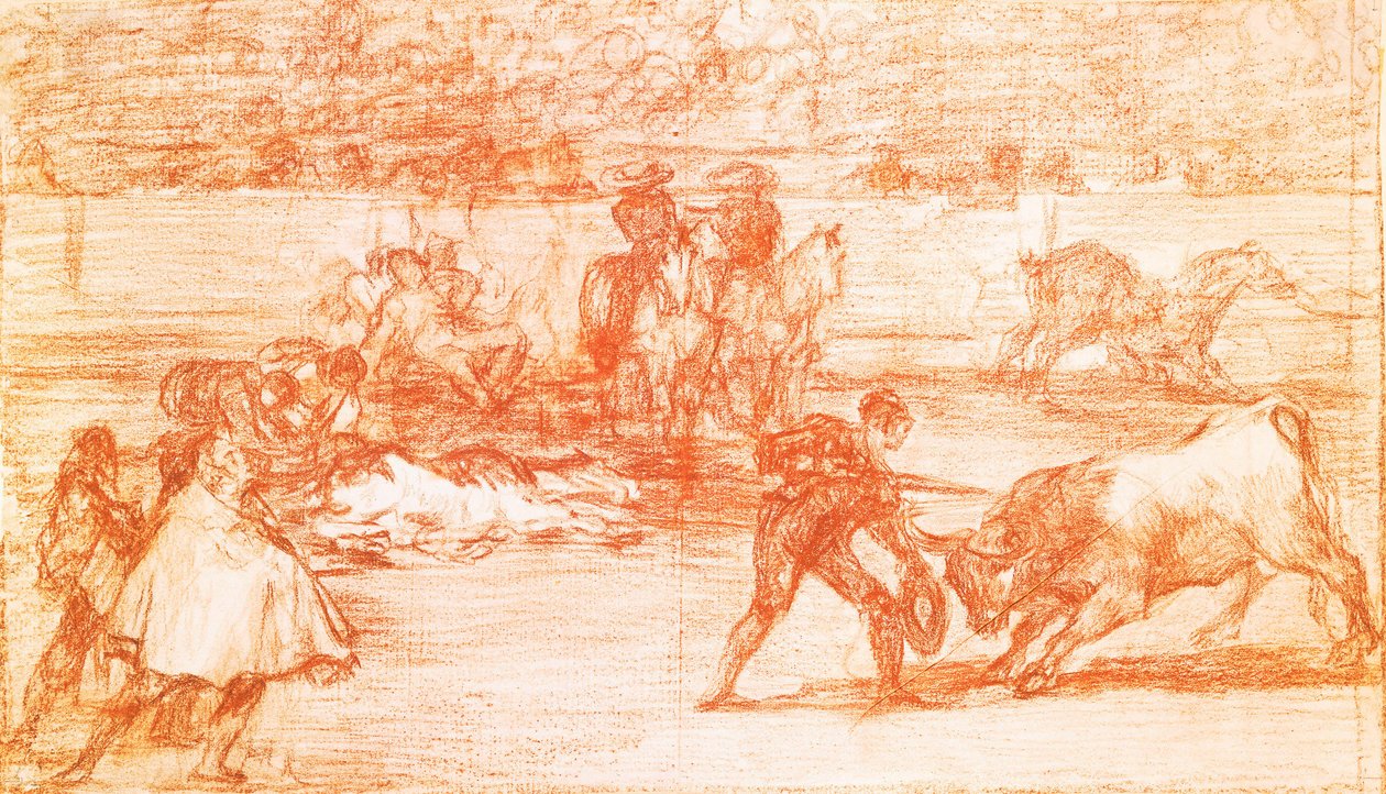 斗牛：一名斗牛士准备用斗牛帽代替枴杖杀人。Francisco de Goya y Lucientes（1746-1828 年）的粉笔画。1815-1816.马德里。普拉多博物馆 作者 弗朗西斯科·何塞·德·戈雅 y Lucientes