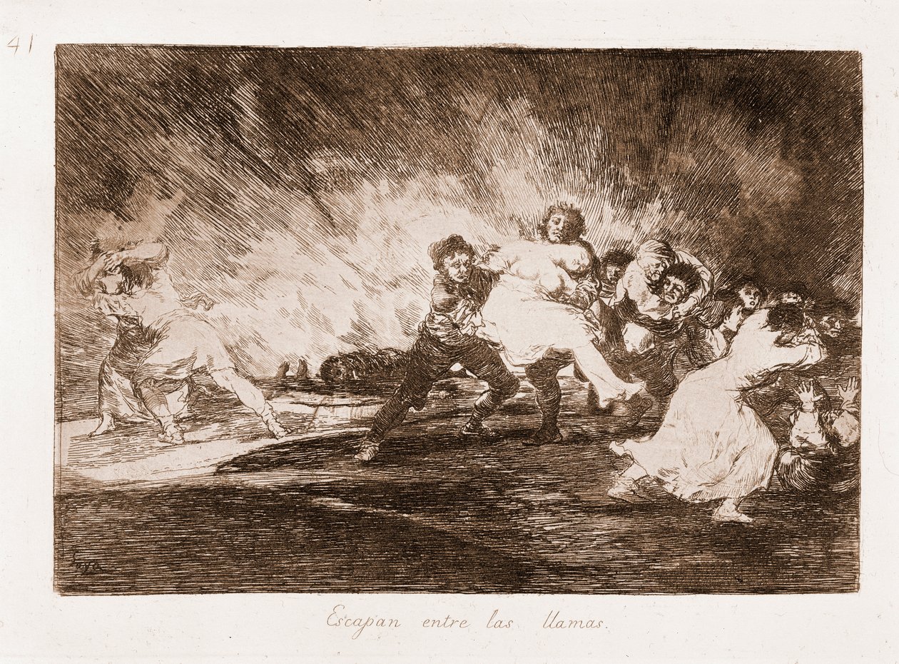 The Disasters of War : They escape through the flames (etching from drawing 作者 弗朗西斯科·德·戈雅