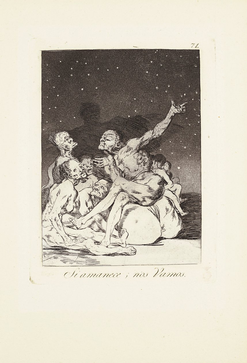 当天亮的时候，我们就会离开（Si amanece; nos vamos） Plate 71 from: Los Caprichos 作者 弗朗西斯科·何塞·德·戈雅 y Lucientes