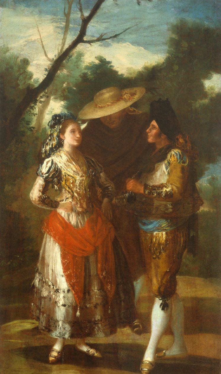 一个玛雅与两个斗牛士，1779年至1780年 作者 Francisco Jose de Goya y Lucientes的追随者