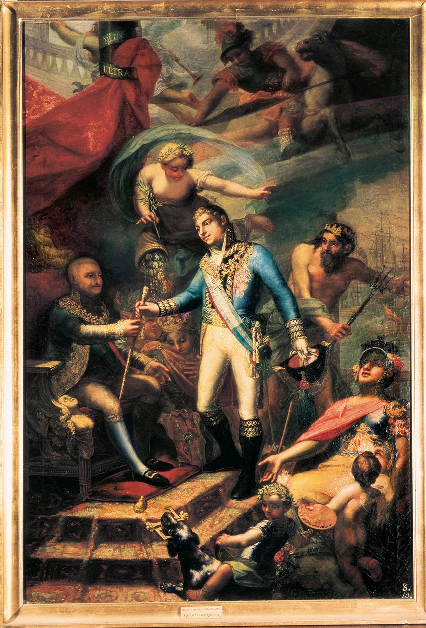 西班牙查理四世（1748-1819 年）任命曼努埃尔·戈多伊（1767-1851 年）海军上将 作者 弗朗西斯科·拉塞尔和瓦尔德蒙