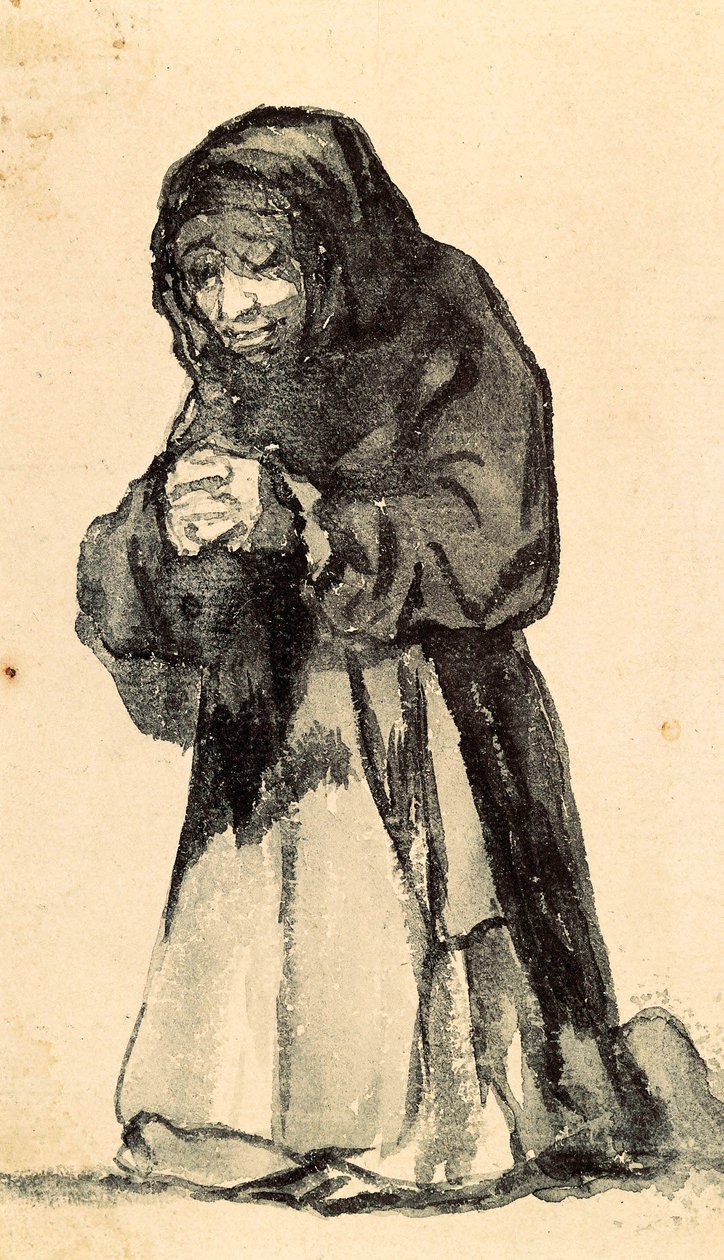 An old woman kneeling in prayer, early 19th century (drawing) 作者 弗朗西斯科·德·戈雅