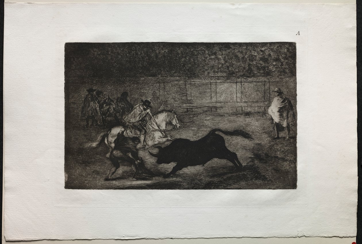 斗牛：西班牙骑兵在助手的帮助下破短矛，1876年。 作者 弗朗西斯科·德·戈雅