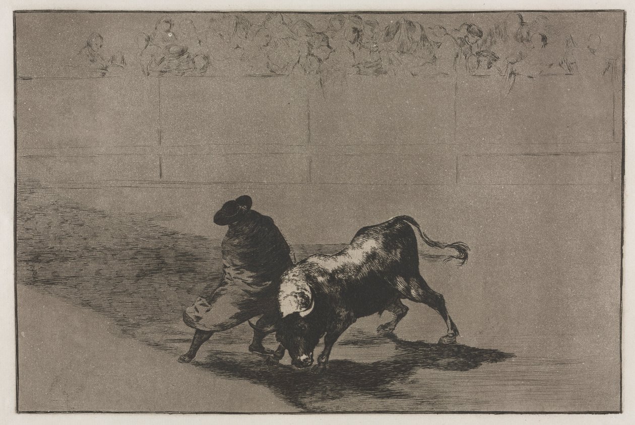 Bullfights：Falces的非常娴熟的学生，裹在海角，Tricks the Bull ...，1876年。 作者 弗朗西斯科·德·戈雅