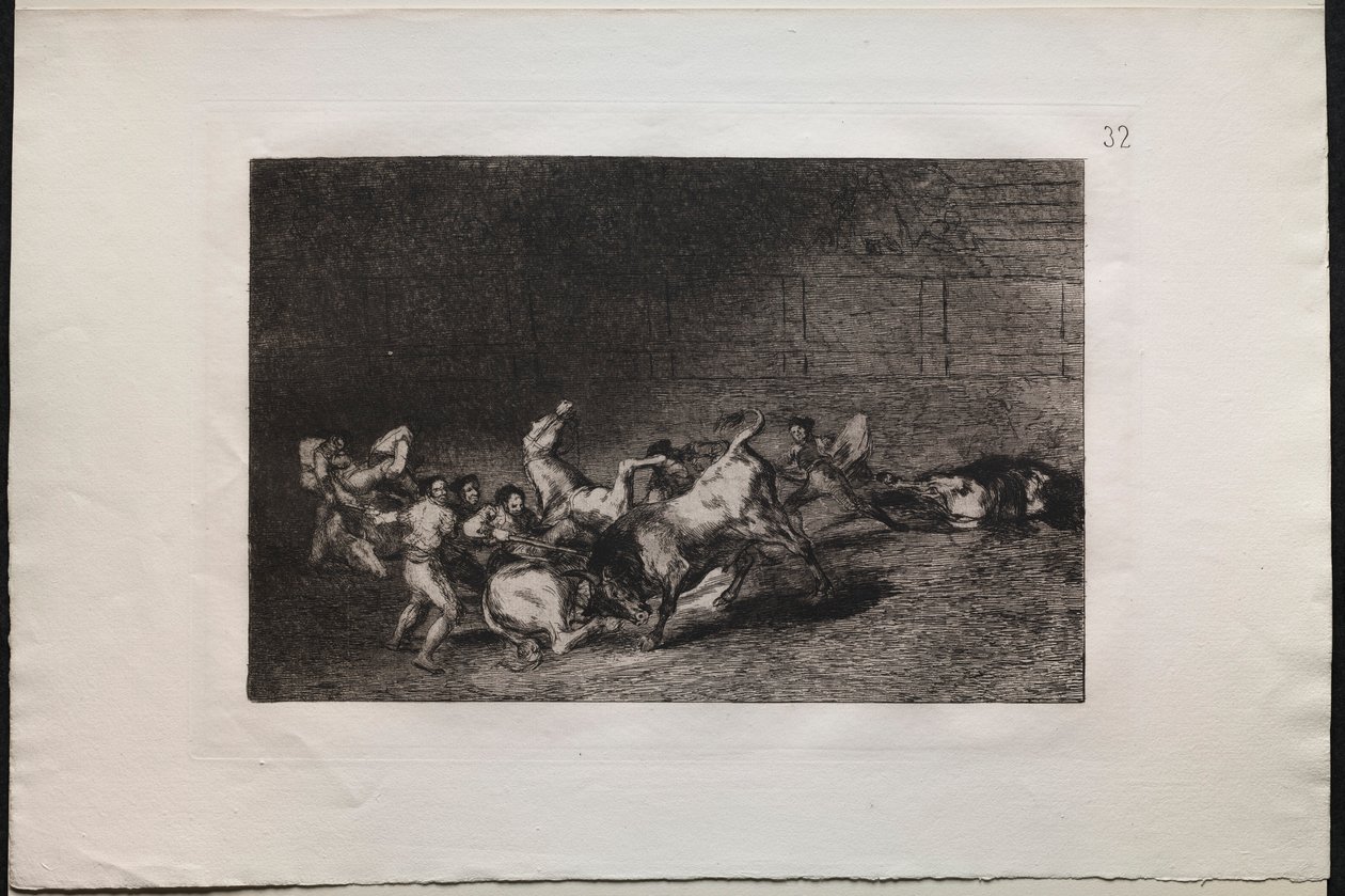 斗牛：1876年，两支Picadors队伍被一头公牛一掷千金。 作者 弗朗西斯科·德·戈雅