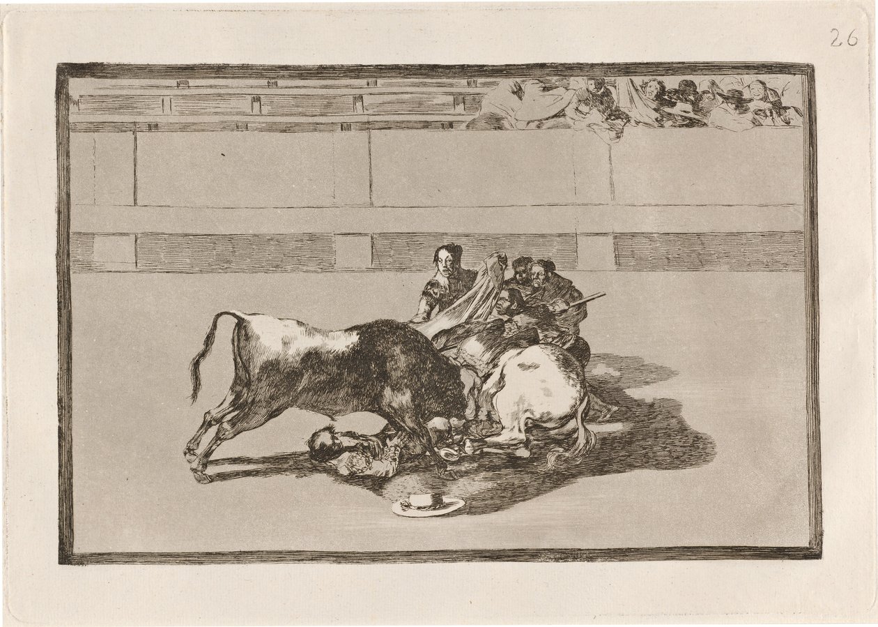 斗牛士被解下马鞍，倒在公牛脚下 (A Picador is Unhorsed and Falls under the Bull) 作者 弗朗西斯科·德·戈雅