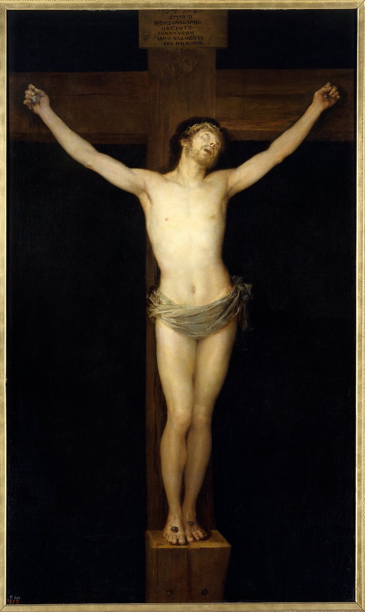基督受难 弗朗西斯科·德·戈雅 (Francisco de Goya，1746-1828 年) 19 世纪的绘画作品。 2.55 x 1.54 m 马德里。 Musee Du Prado - 基督被钉十字架。 Francisco de Goya y Lucientes (1746-1828) 的绘画 作者 弗朗西斯科·德·戈雅