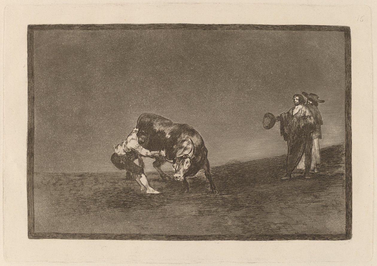 同一人在马德里的擂台上投掷公牛（The Same Man Throws a Bull in the Ring at Madrid）。 作者 弗朗西斯科·德·戈雅