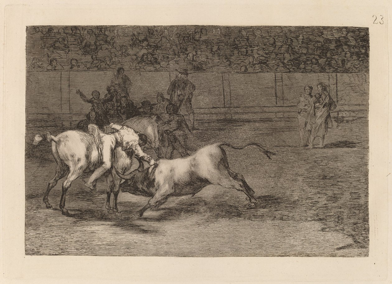 Mariano Ceballos, Alias the Indian, Kills the Bull from His Horse (马里亚诺-塞瓦略斯，别名印第安人，从他的马中杀死公牛) 作者 弗朗西斯科·德·戈雅