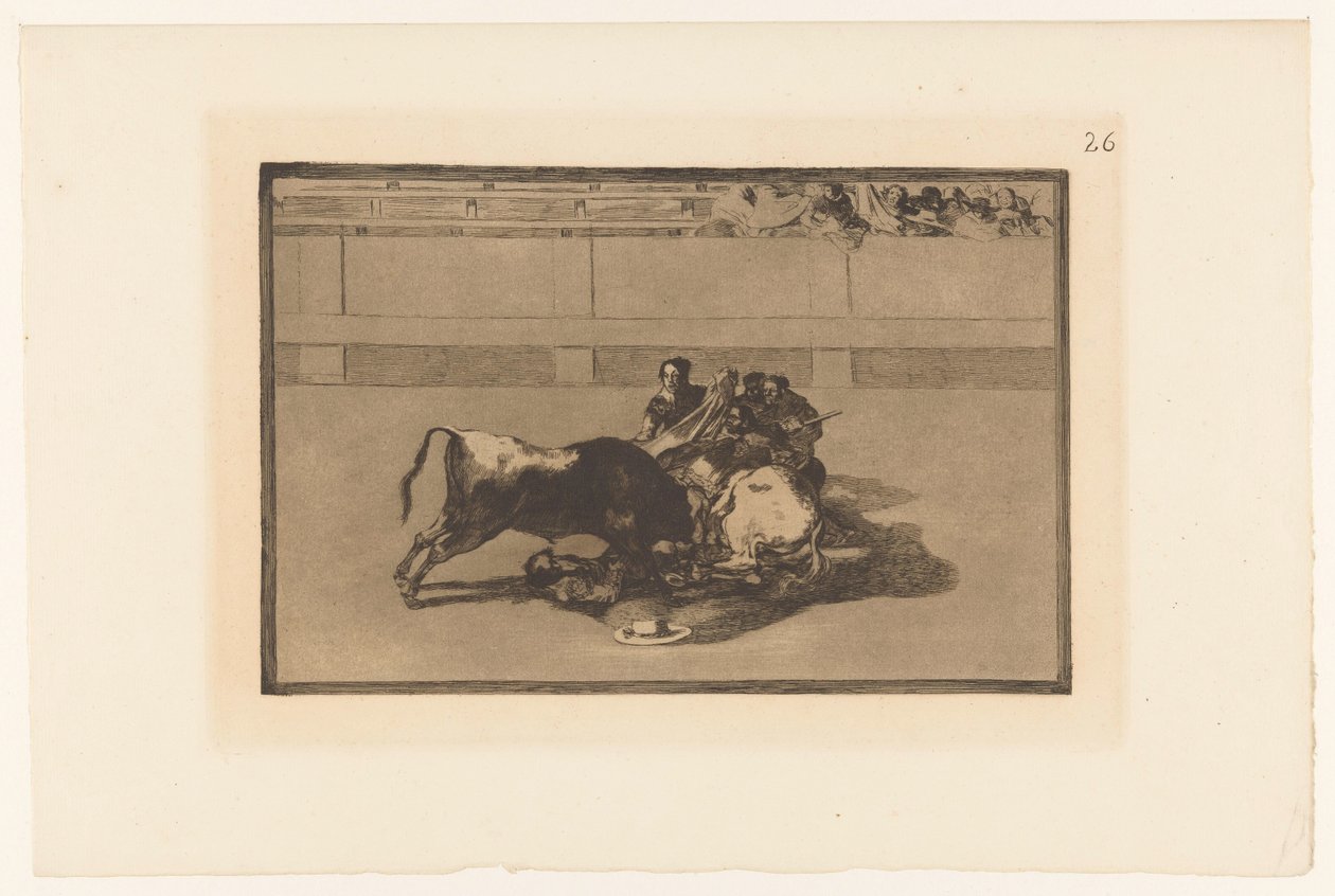 Picador van zijn paard gevallen
一个斗牛士从马背上摔了下来
Stierengevechten（系列标题）
La Taureaumachie（系列名称）
La Tauromaquia（系列名称） 作者 弗朗西斯科·德·戈雅