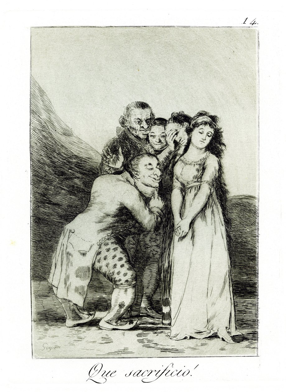 太可惜了！多么牺牲！随想曲14号，1797-1798年 作者 弗朗西斯科·德·戈雅