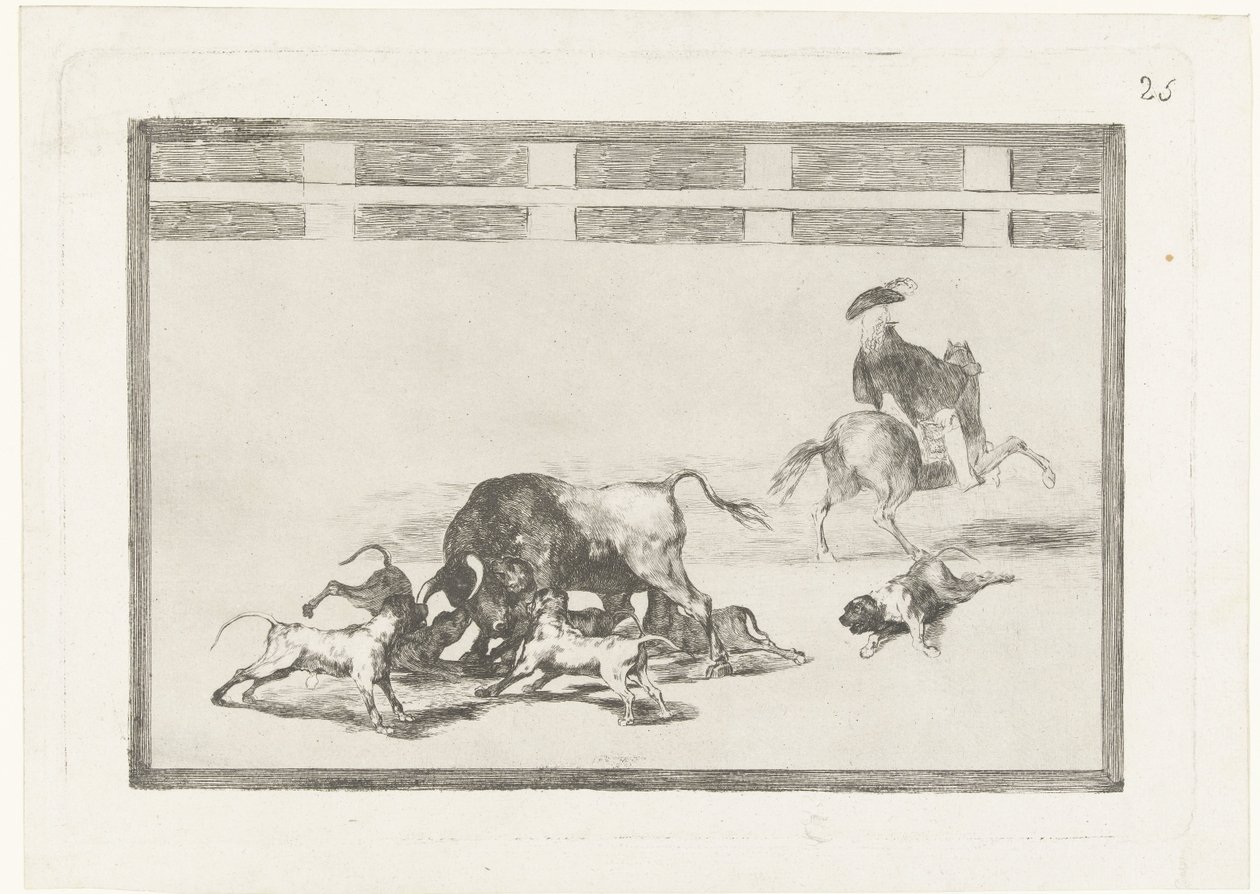公牛被狗袭击
Echan perros al toro
La Tauromaquia（系列名称）
斗牛（系列名称） 作者 弗朗西斯科·德·戈雅
