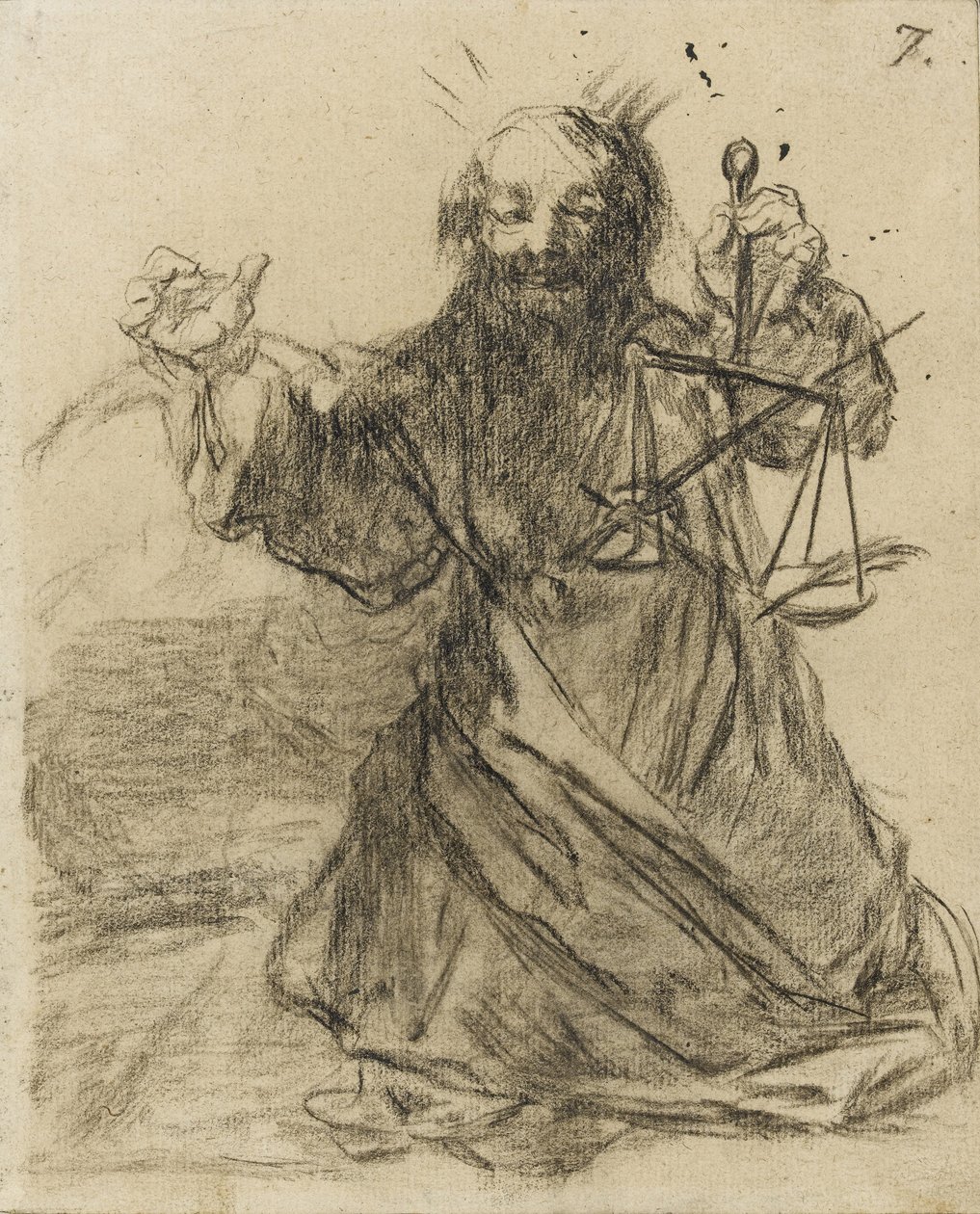 钢笔比剑更强大，1819-28（黑色粉笔在纸上） 作者 弗朗西斯科·德·戈雅
