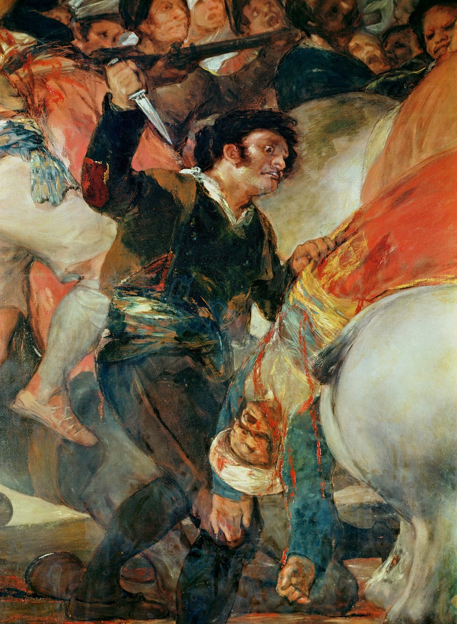 1808年五月二日。对马穆鲁克雇佣兵的骚乱，一个带匕首的人的细节，1814年 作者 弗朗西斯科·德·戈雅