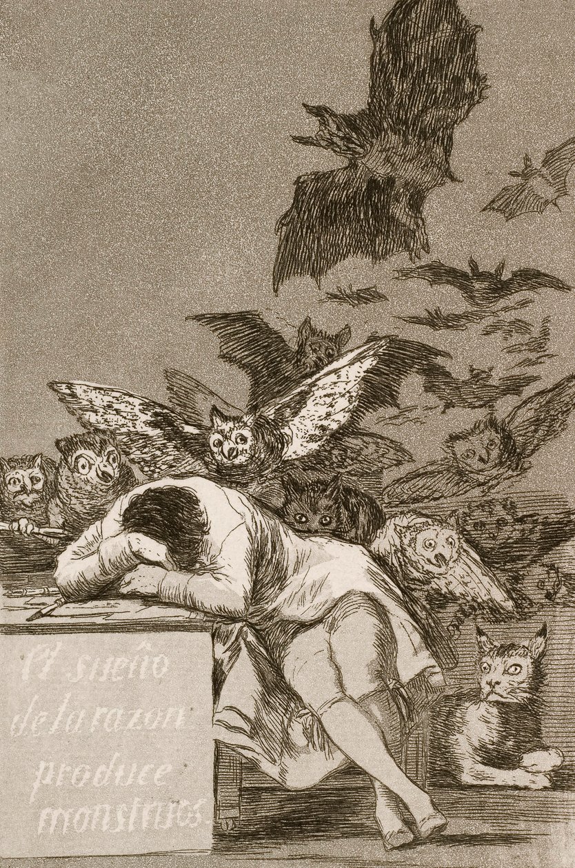 弗朗西斯科-戈雅的《理性的睡眠产生了怪物》（The Sleep of Reason Produces Monsters）。 作者 弗朗西斯科·德·戈雅