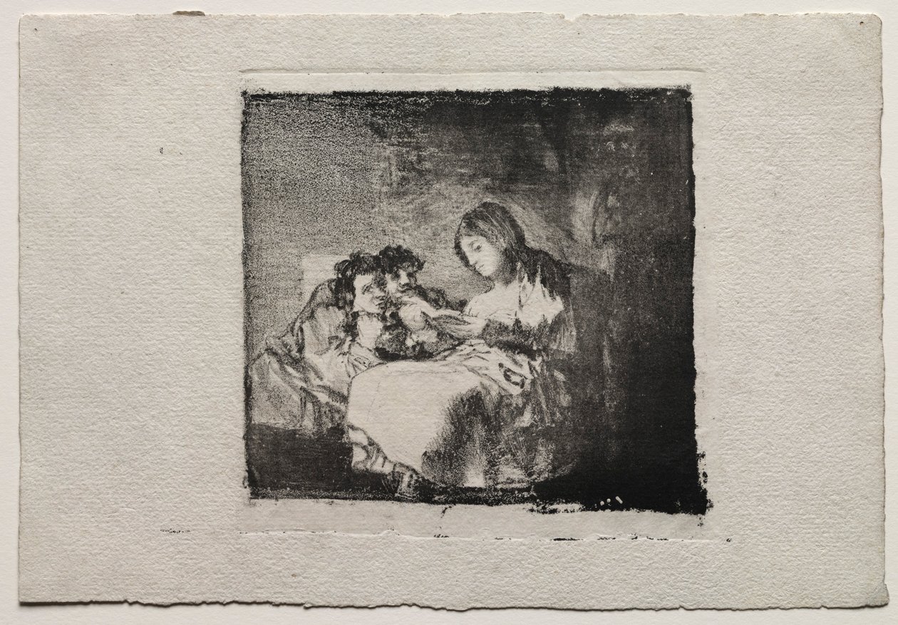 女人读给两个孩子，1824-1825年。 作者 弗朗西斯科·德·戈雅