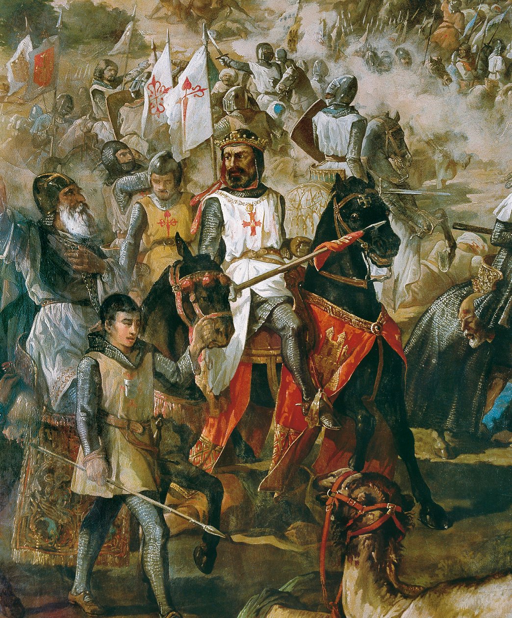 重建西班牙：1212 年 7 月 16 日基督教军队与摩尔人军队之间的 las Navas de Tolosa 战役。国王阿方索八世的细节。弗朗西斯科-德-保拉-范-哈伦（Francisco de Paula Van Halen，1810-1887 年）绘制。1864.马德里。参议院宫殿。 作者 弗朗西斯科·德·保拉·范·海伦