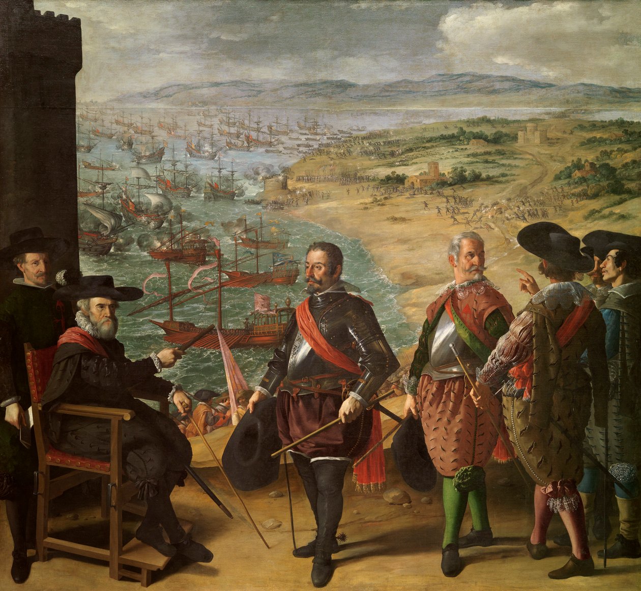 加的斯（西班牙）对英国的防御。1625年11月1日，英国军队占领了加的斯塔，以拦截来自美洲的金银。坐着的人物是费尔南多-吉隆，该市的总督。 作者 弗朗西斯科·德祖巴兰