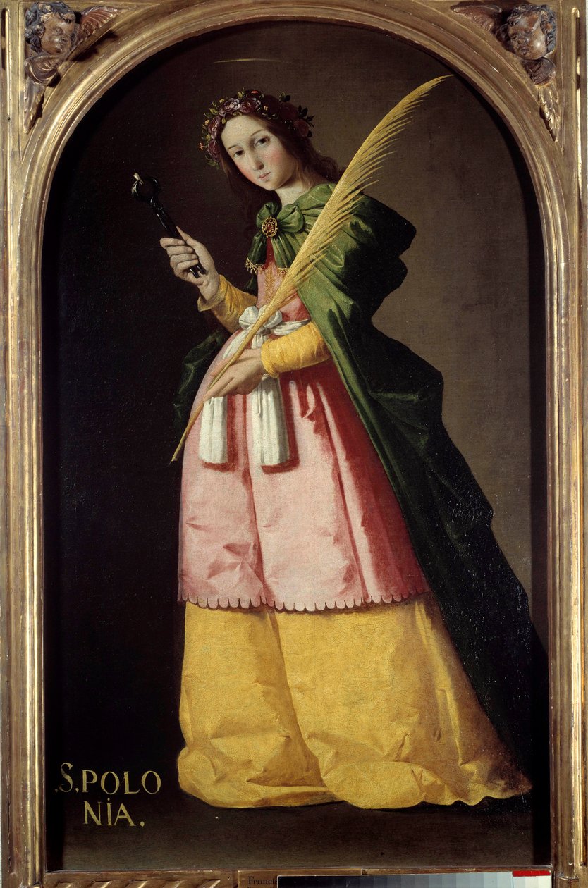 圣阿波罗（或阿波罗尼亚）脚下的肖像 弗朗西斯科·德·祖巴兰（Francisco de Zurbaran，1598-1664 年）17 世纪的绘画。 1.34 X 0.67 米。 作者 弗朗西斯科·德祖巴兰