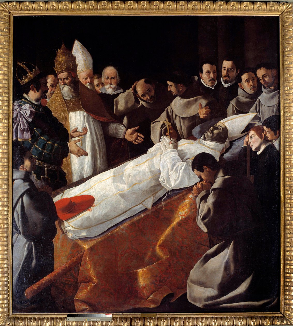 圣博纳文图尔 (1221-1274) 的尸体展览，弗朗西斯科·德·祖巴兰 (Francisco de Zurbaran) (1598-1664) 17 世纪的绘画作品。 2,5x2,25 m 作者 弗朗西斯科·德祖巴兰