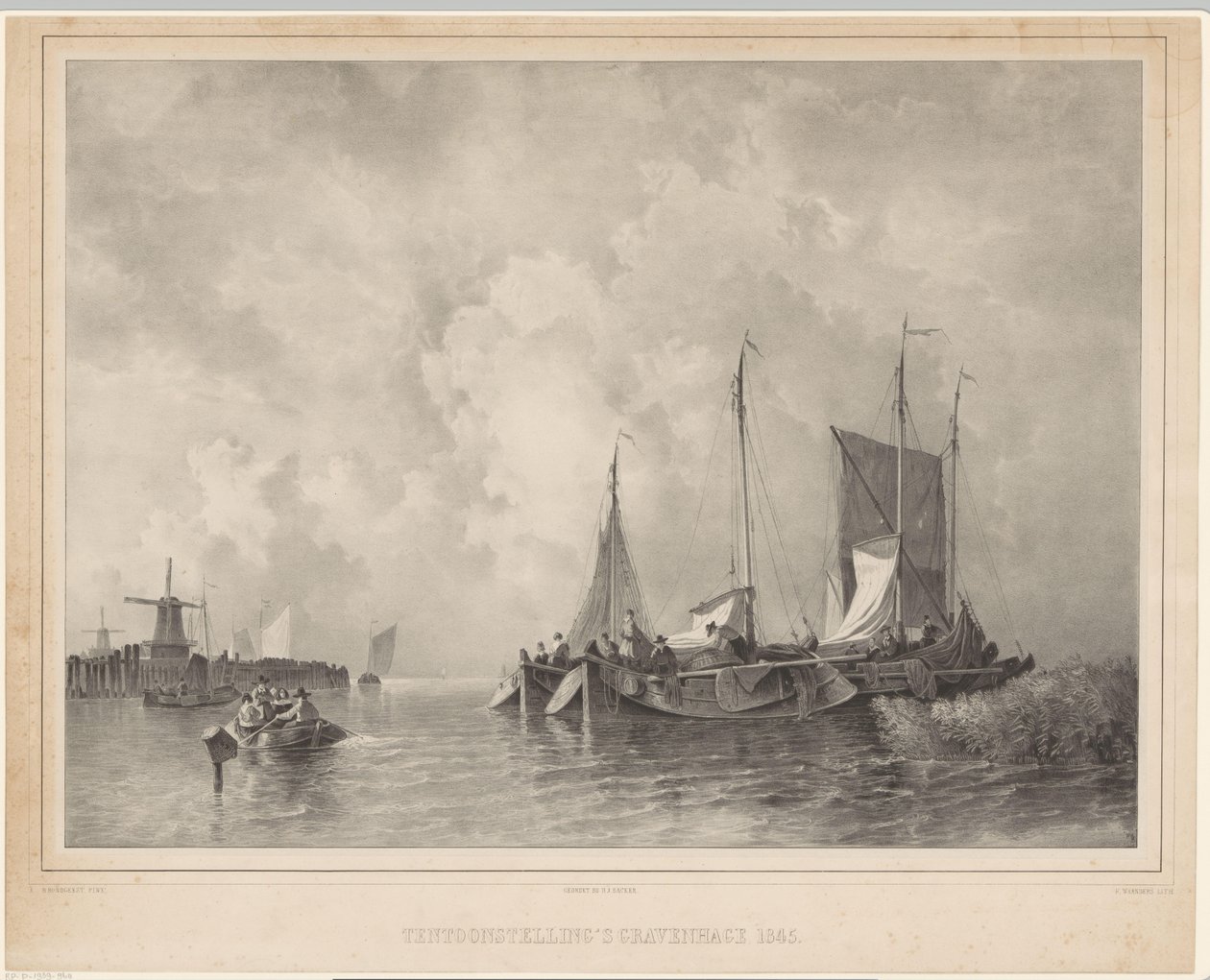 有小船的港口 1845 年海牙展览（物品上的标题） 作者 弗朗西斯库斯·伯纳杜斯·瓦安德斯