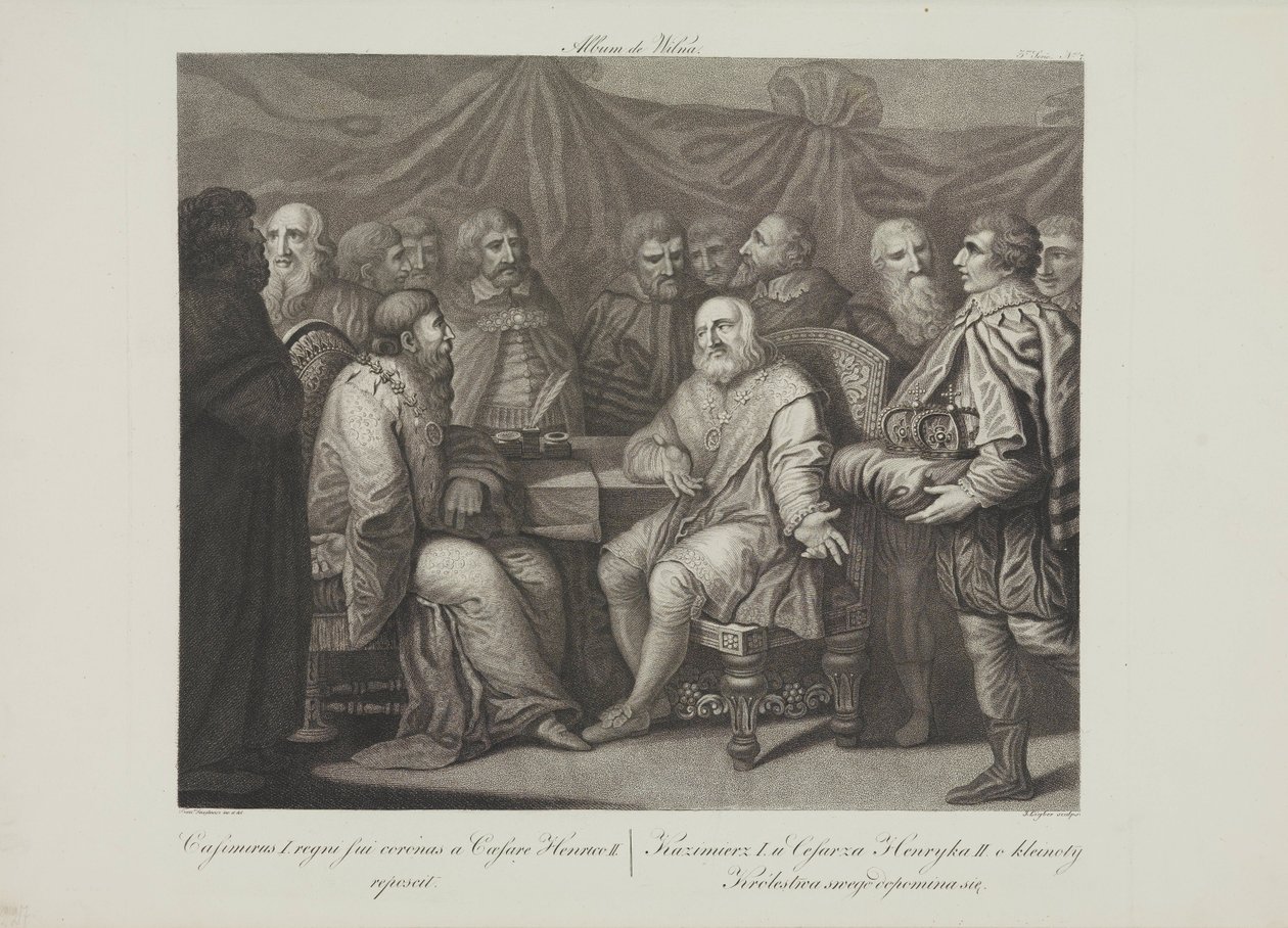 修复者卡西米尔一世会见皇帝亨利三世，作者：Smuglewicz, Franciszek (1745-1807)。石版画，18 世纪晚期。私人收藏 作者 Franciszek Smuglewicz
